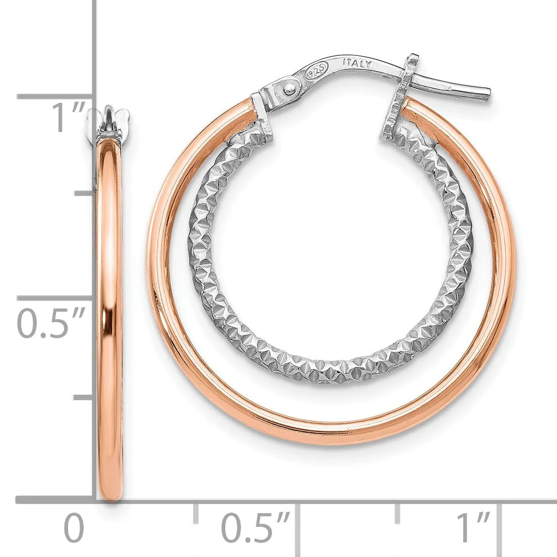 Silver Rose Gold-tone Diamond Cut Hoop Earrings