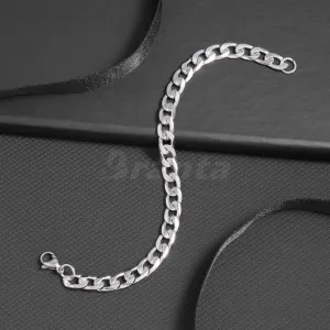 Silver Stainless Steel Curb Bracelet For Men (8.5 Inch)