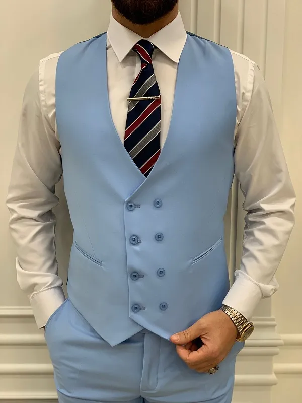 Sky Blue Slim Fit Groom Wedding Suit for Men by GentWith.com