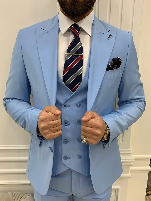 Sky Blue Slim Fit Groom Wedding Suit for Men by GentWith.com