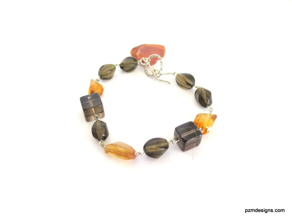 Smokey Quartz and Citrine Line Bracelet, Gemstone Stacking Bracelet, Gift for her