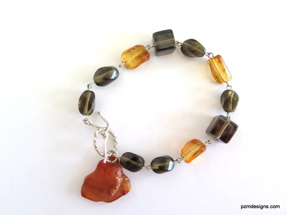 Smokey Quartz and Citrine Line Bracelet, Gemstone Stacking Bracelet, Gift for her