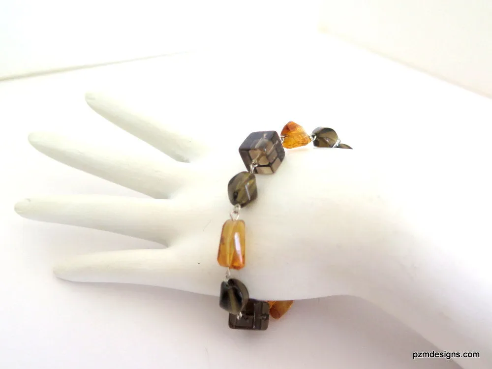 Smokey Quartz and Citrine Line Bracelet, Gemstone Stacking Bracelet, Gift for her