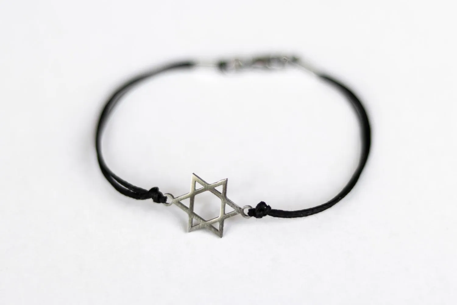 Star of David men's bracelet, silver, gift for him, black bracelet for men, waterproof