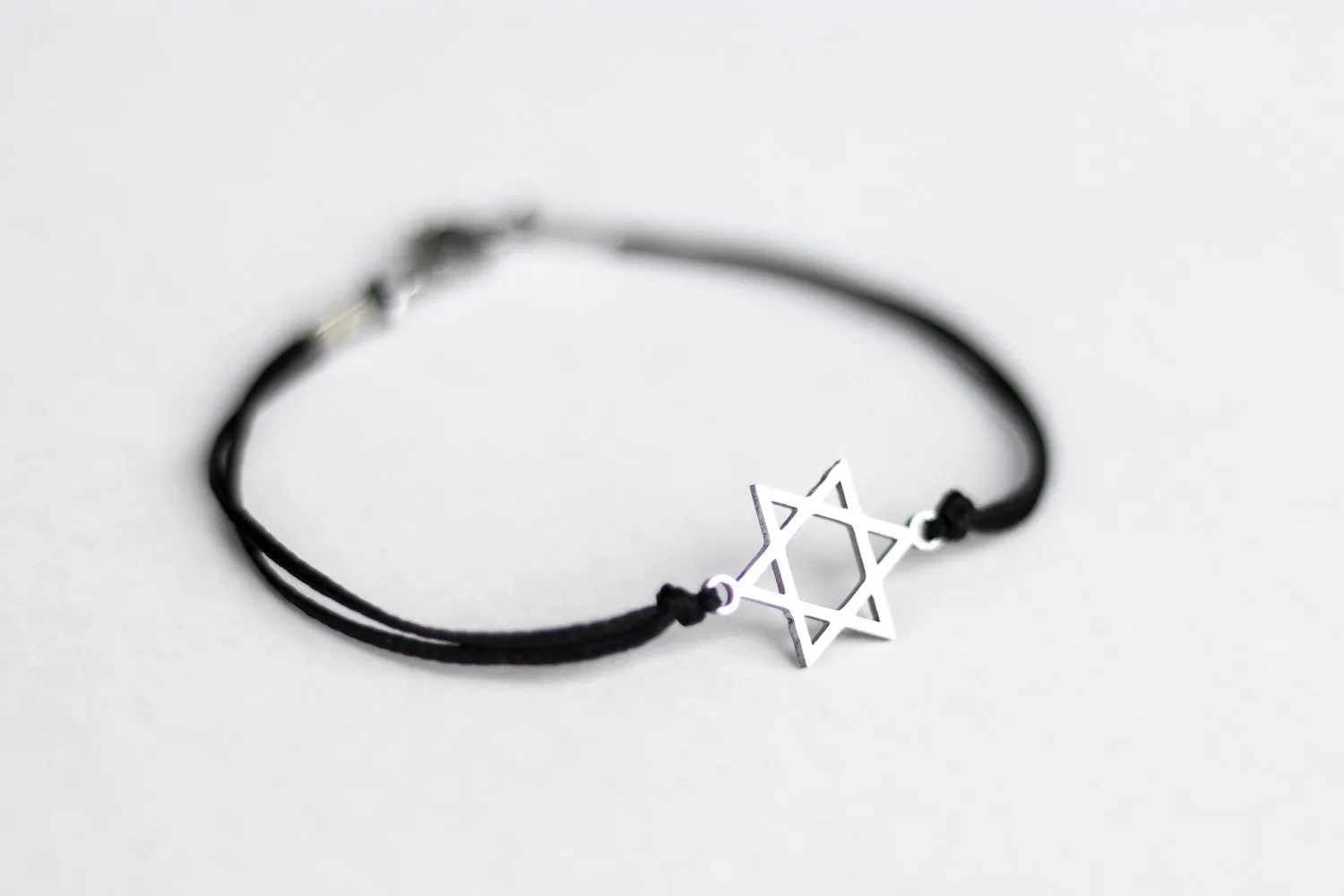 Star of David men's bracelet, silver, gift for him, black bracelet for men, waterproof