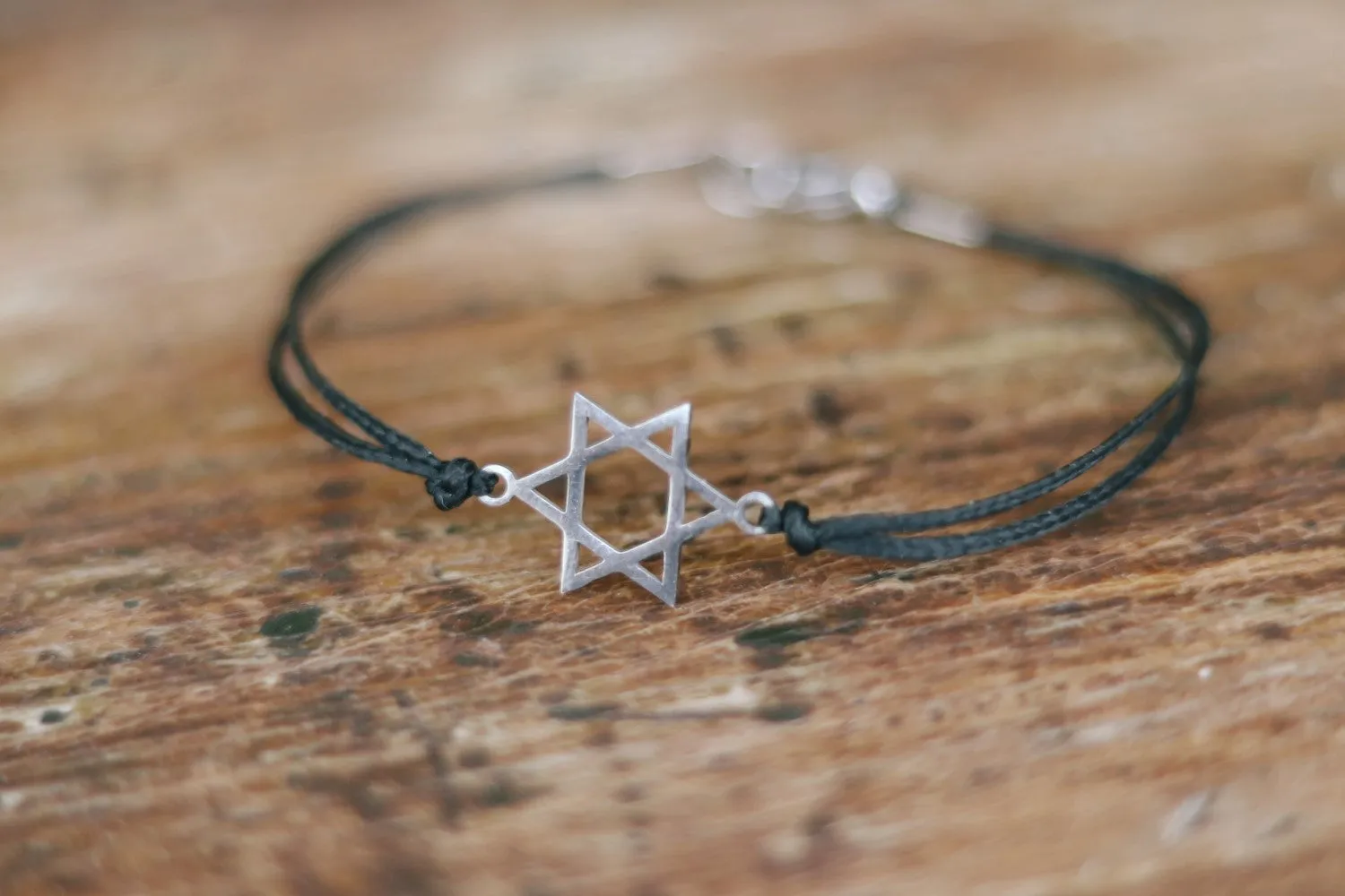 Star of David men's bracelet, silver, gift for him, black bracelet for men, waterproof