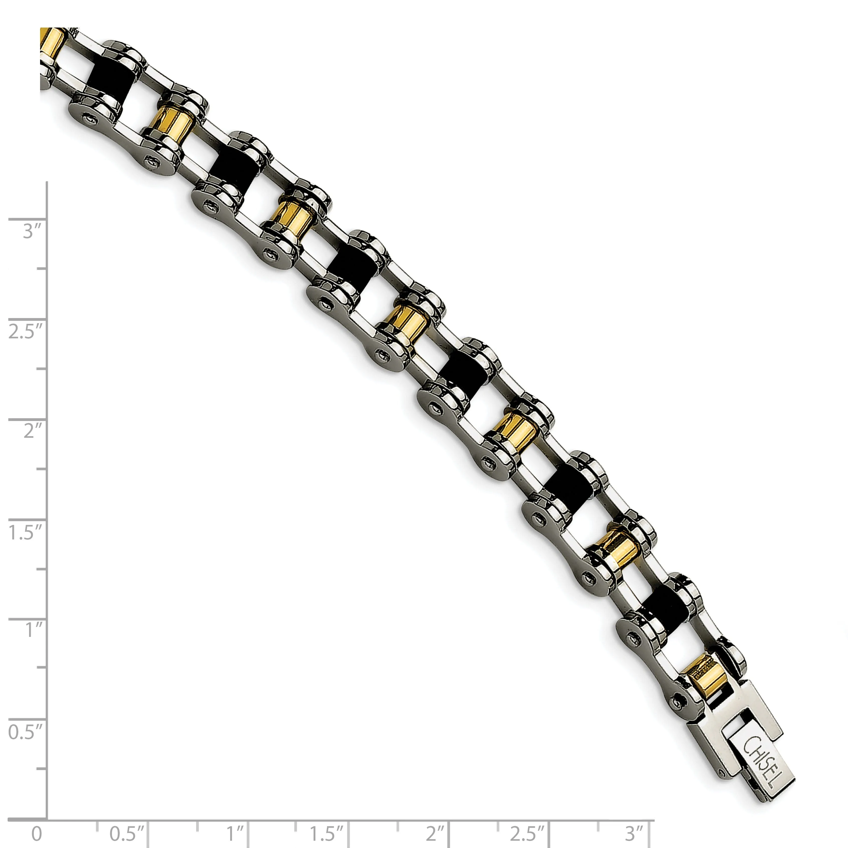 Steel 24K Gold Plated Black Rubber Bracelet