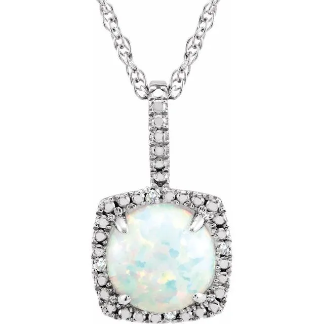 Sterling Silver 7mm Gemstone & Diamond 18" Halo-Style Necklaces