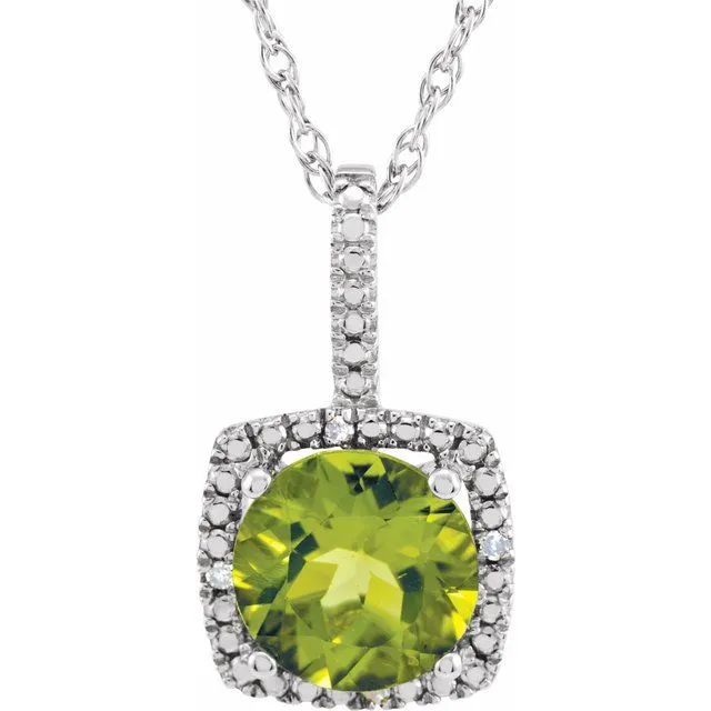 Sterling Silver 7mm Gemstone & Diamond 18" Halo-Style Necklaces