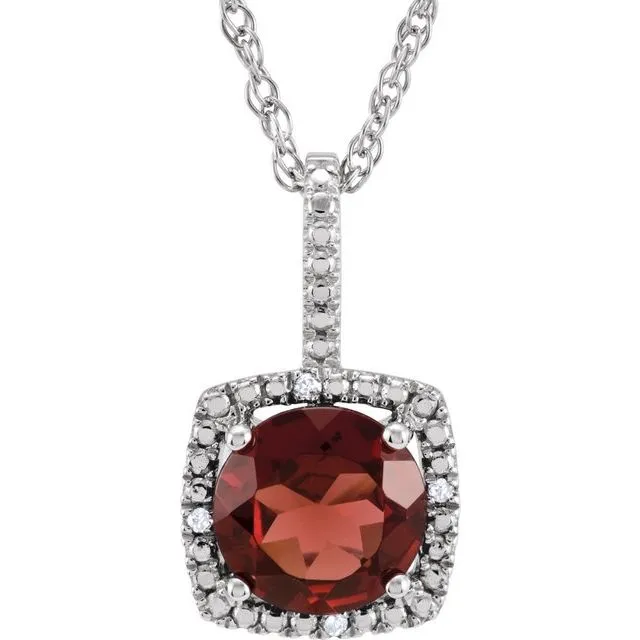 Sterling Silver 7mm Gemstone & Diamond 18" Halo-Style Necklaces