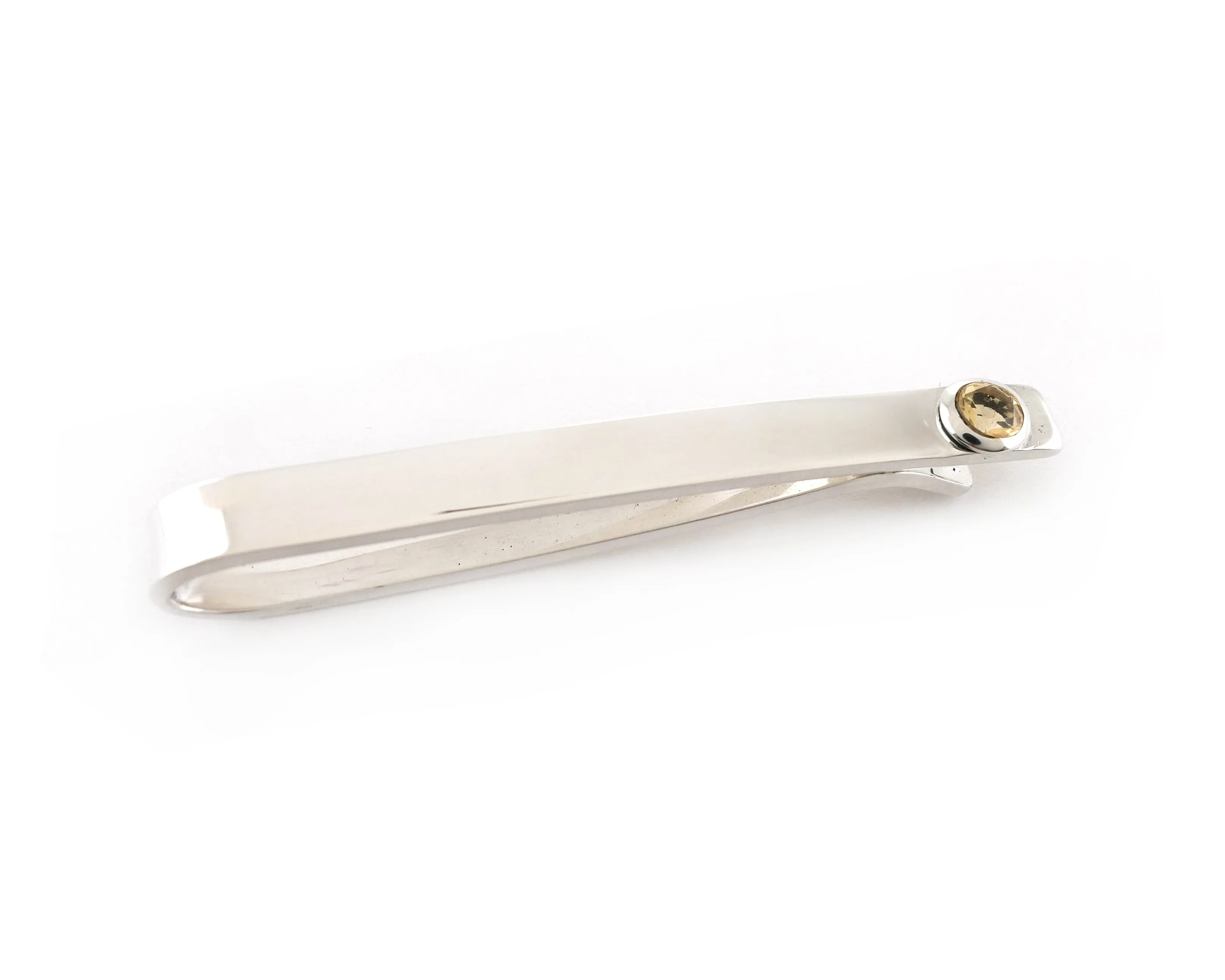 Sterling Silver Citrine Bezel Set Slide Tie Bar