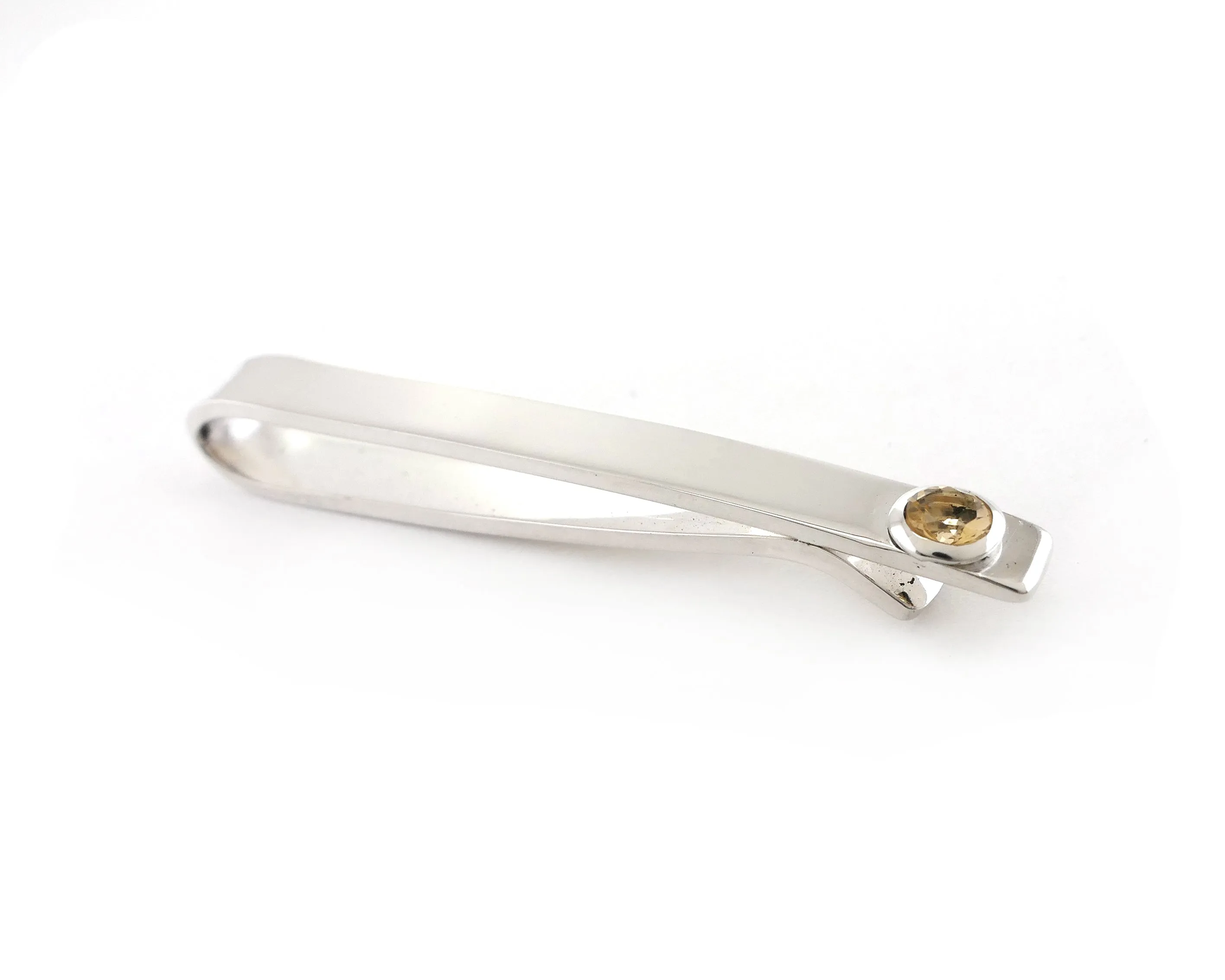 Sterling Silver Citrine Bezel Set Slide Tie Bar