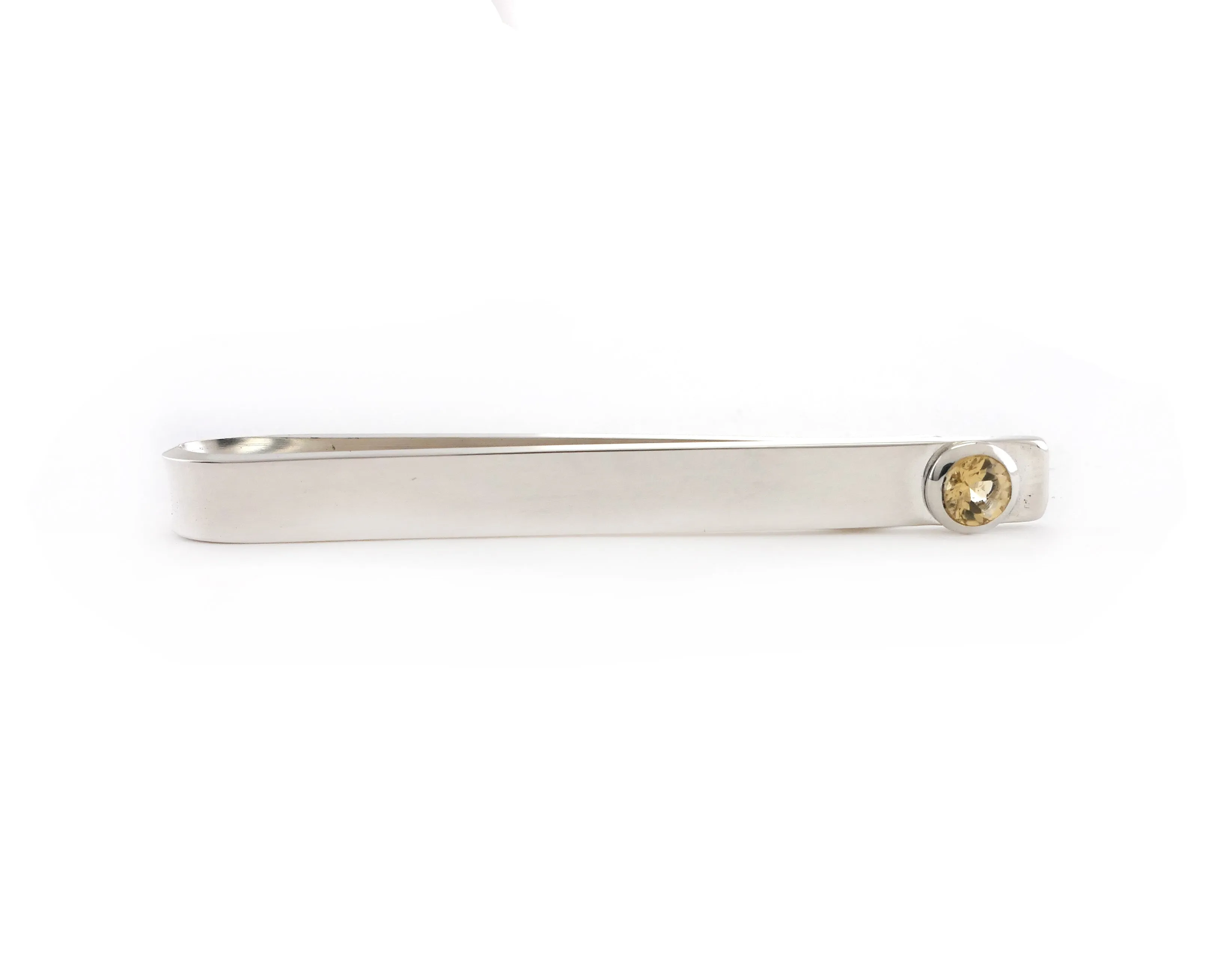 Sterling Silver Citrine Bezel Set Slide Tie Bar