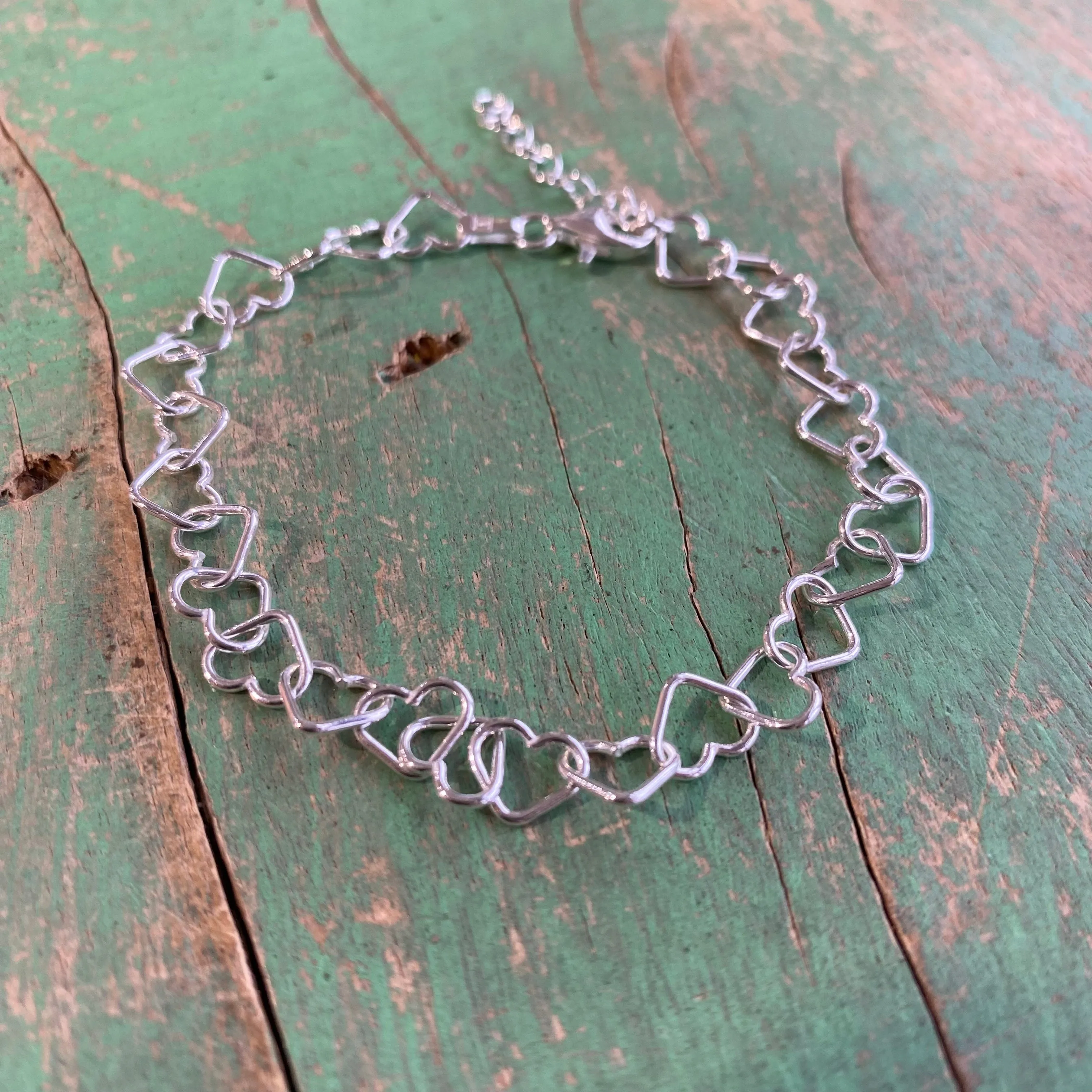 Sterling Silver Heart Link Chain Bracelet