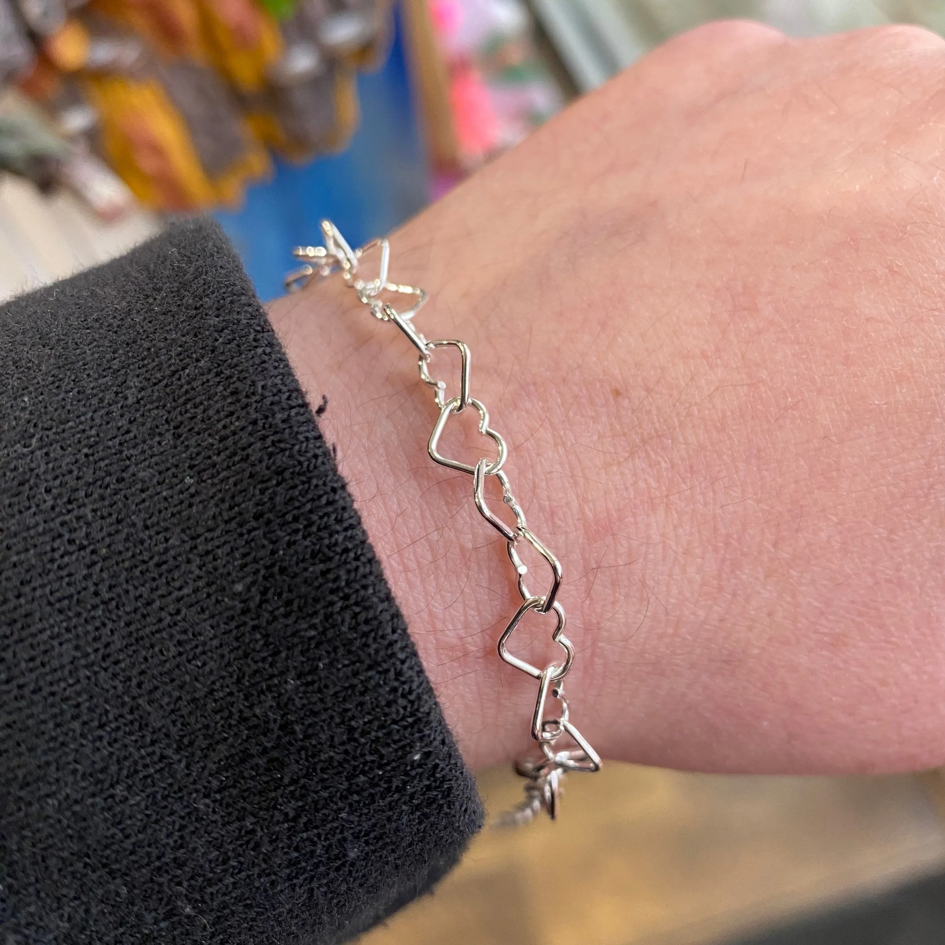 Sterling Silver Heart Link Chain Bracelet