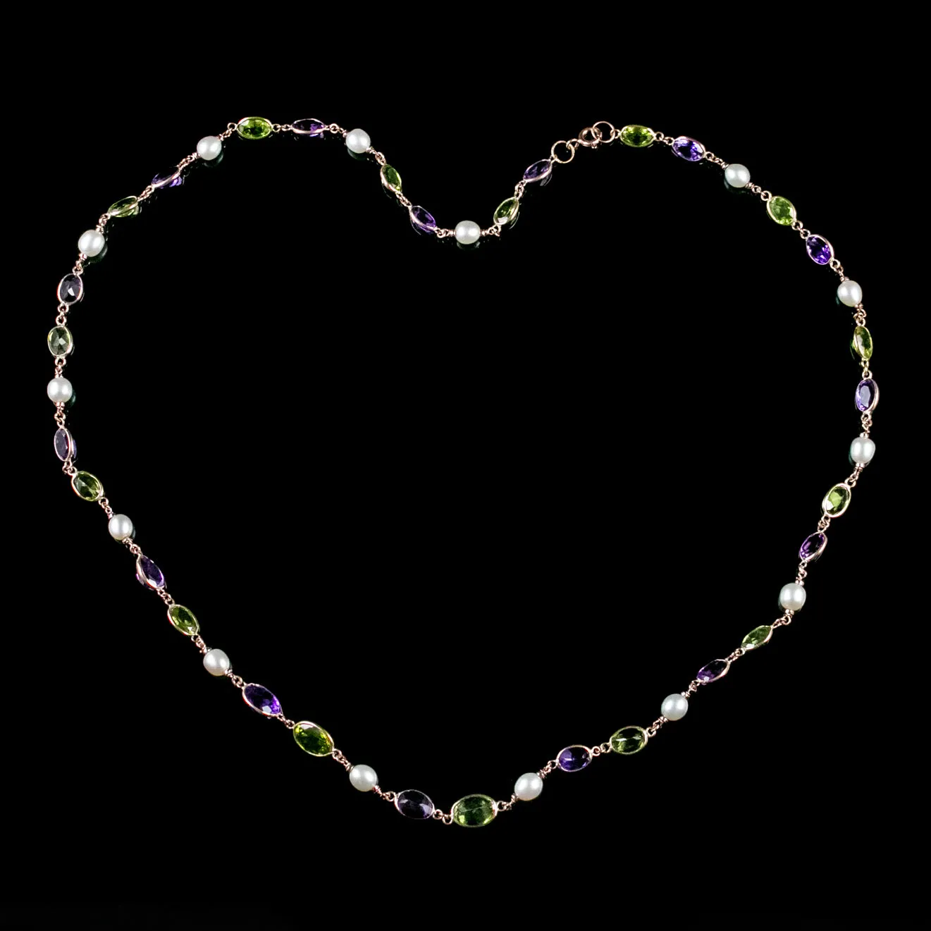 Suffragette Peridot Amethyst Pearl Necklace 9Ct Rose Gold