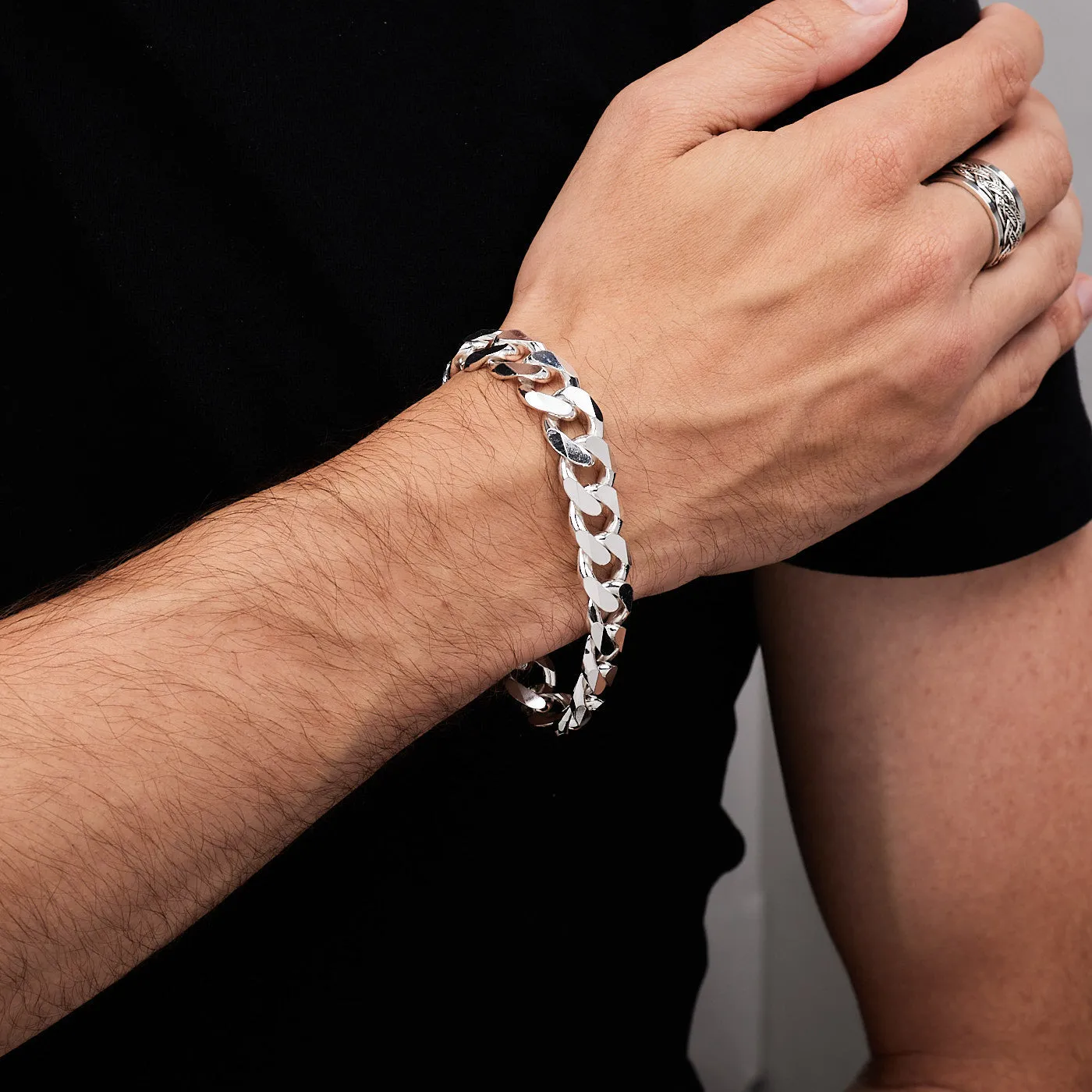 Super Heavy 12mm Solid 925 Sterling Silver Curb Chain Bracelet For Men