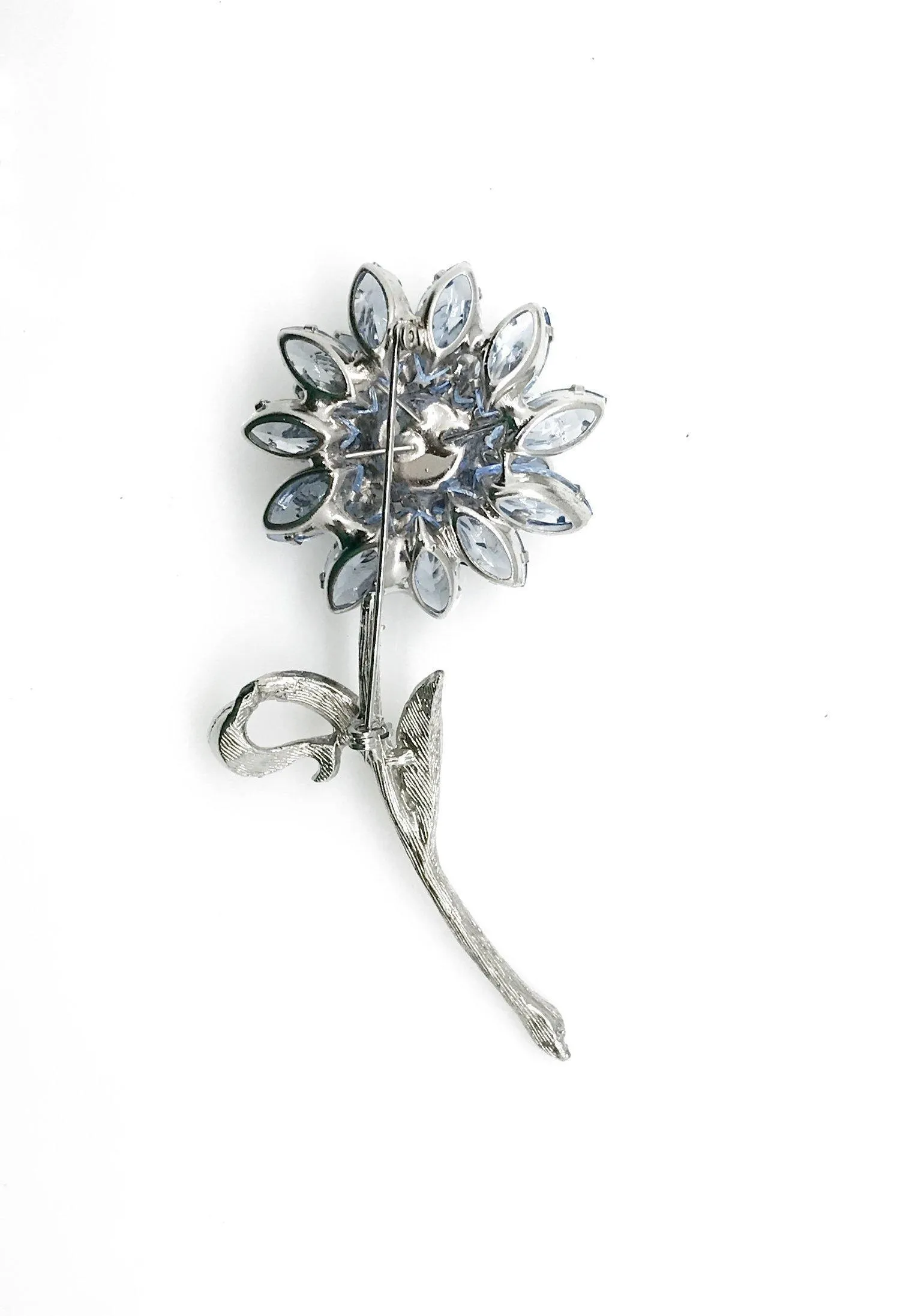 Super Sparkling Big Blue Floral Vintage Brooch