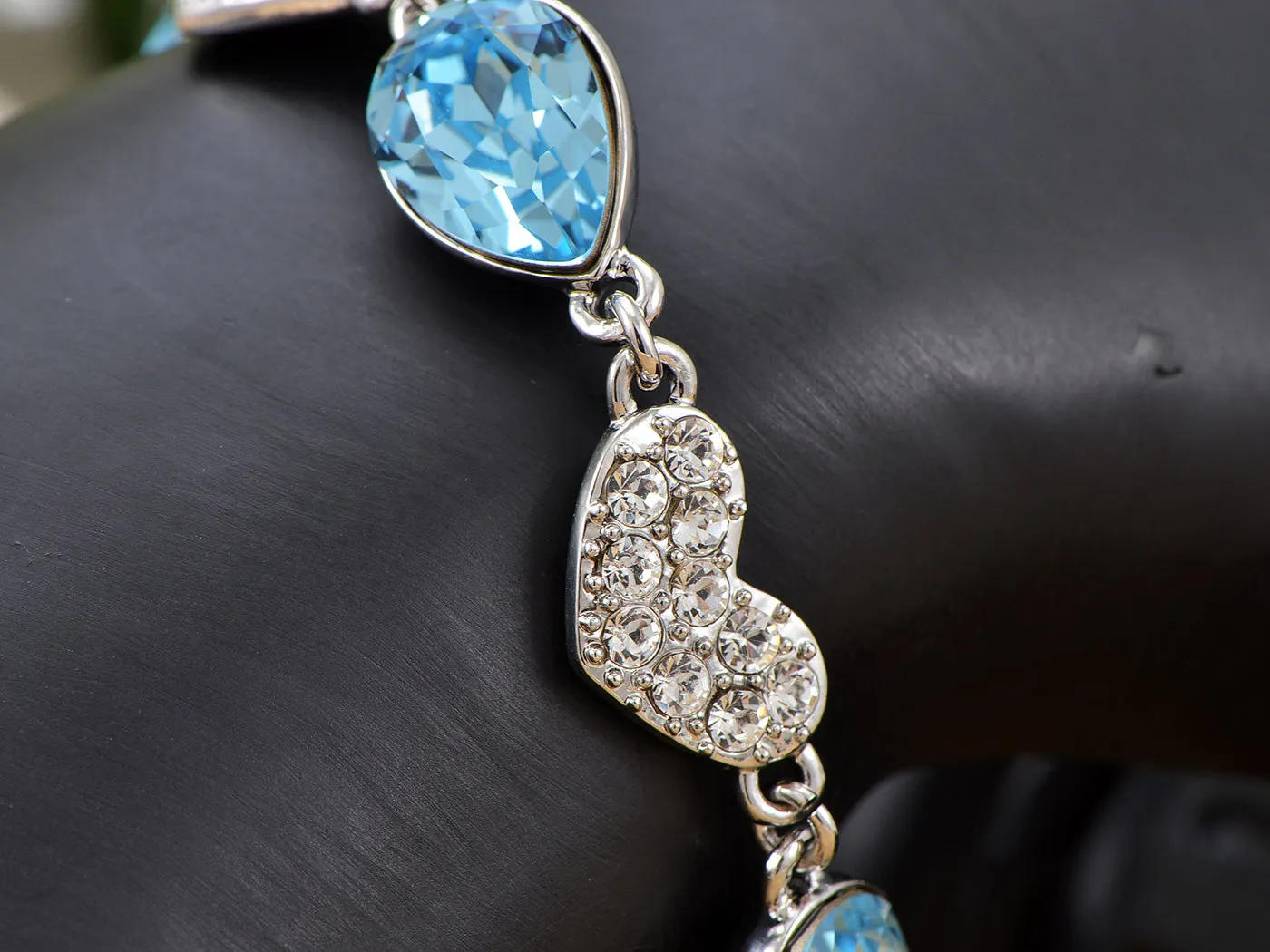 Swarovski Crystal Elements Aquamarine Blue Teardrop Leaves Link Bracelet