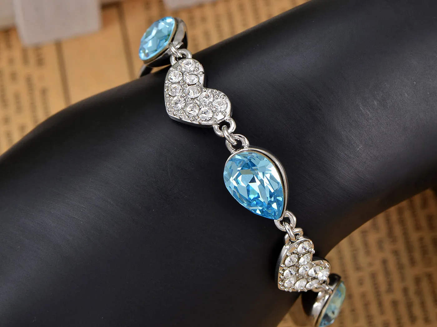 Swarovski Crystal Elements Aquamarine Blue Teardrop Leaves Link Bracelet