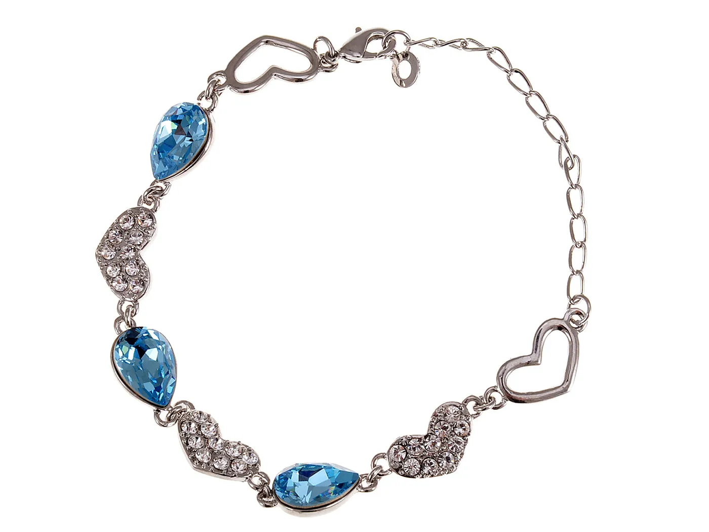 Swarovski Crystal Elements Aquamarine Blue Teardrop Leaves Link Bracelet