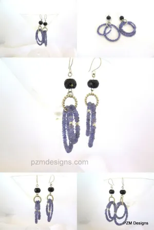 Tanzanite and sapphire hoop earrings set in solid silver