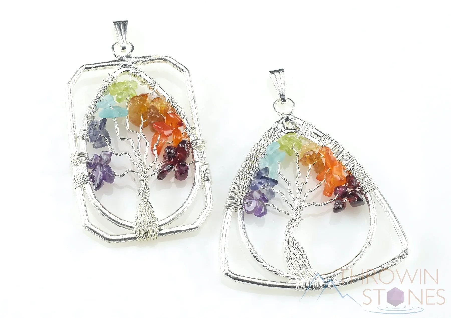 Tree of Life Pendant, CHAKRA Crystal Pendant - Teardrop - Tree of Life Chakra Necklace, Wire Wrapped Jewelry,  E1387