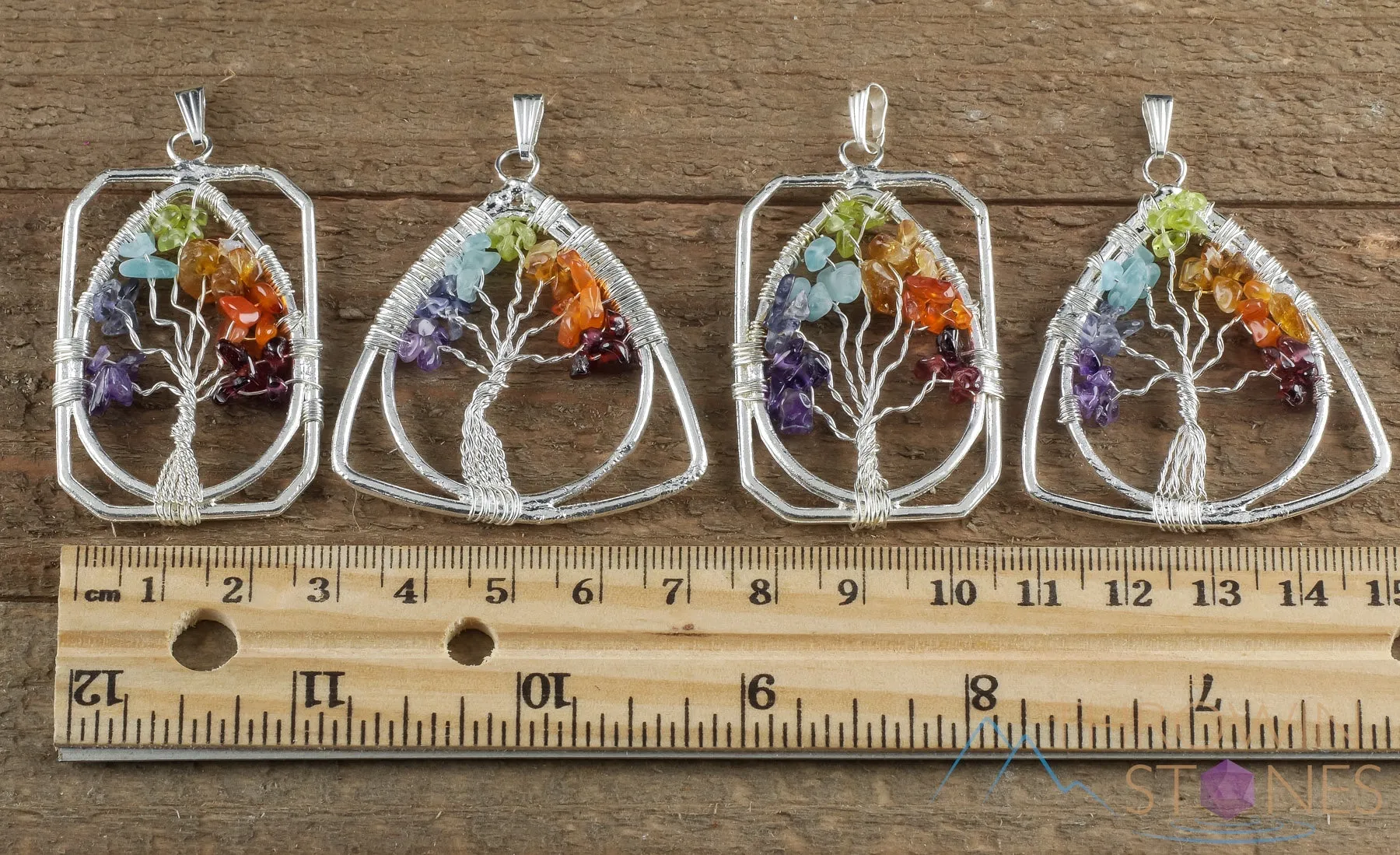 Tree of Life Pendant, CHAKRA Crystal Pendant - Teardrop - Tree of Life Chakra Necklace, Wire Wrapped Jewelry,  E1387