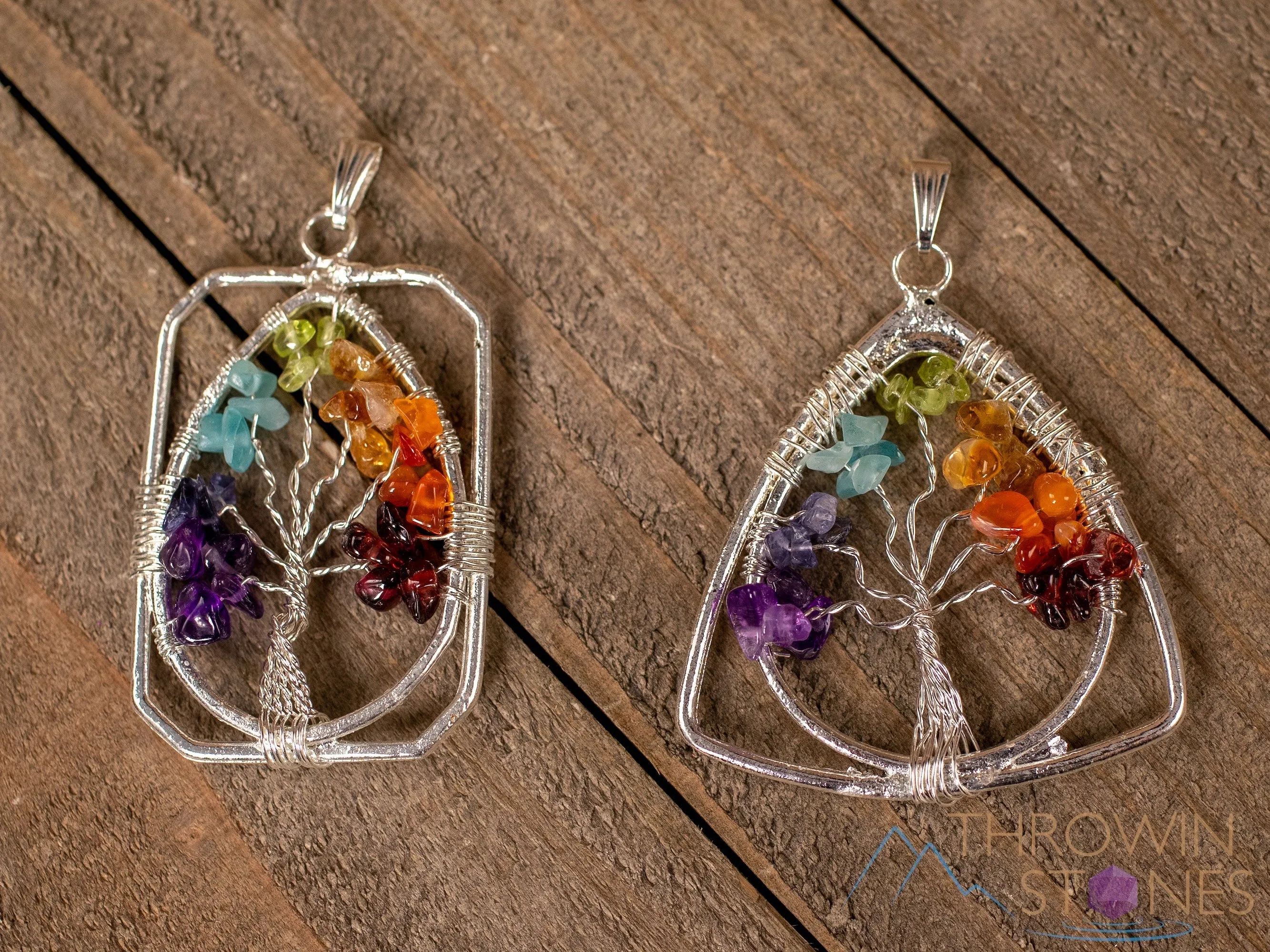 Tree of Life Pendant, CHAKRA Crystal Pendant - Teardrop - Tree of Life Chakra Necklace, Wire Wrapped Jewelry,  E1387