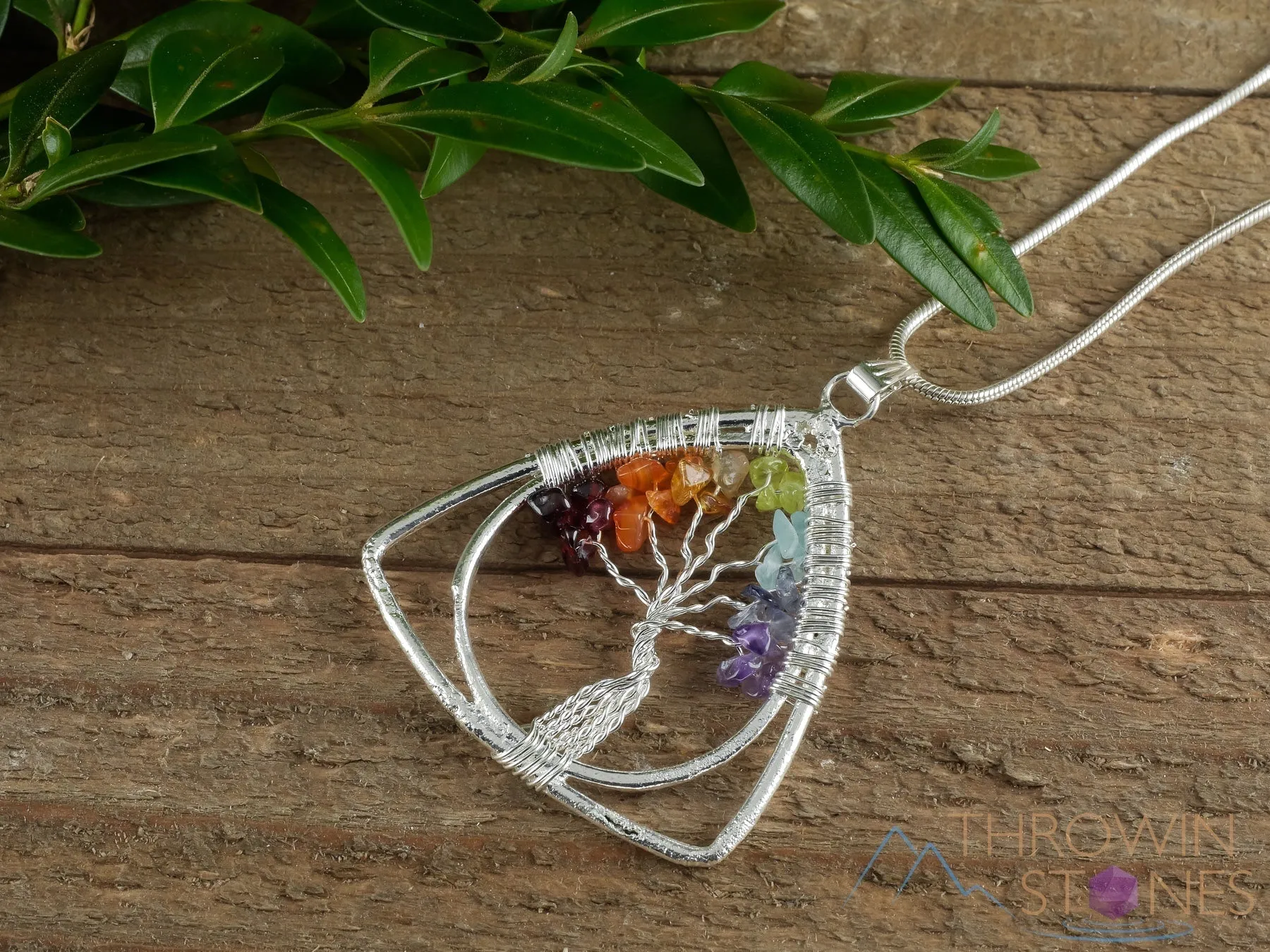 Tree of Life Pendant, CHAKRA Crystal Pendant - Teardrop - Tree of Life Chakra Necklace, Wire Wrapped Jewelry,  E1387