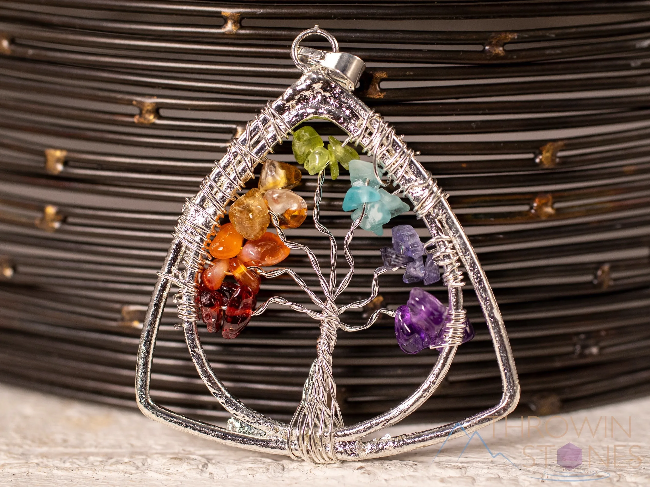 Tree of Life Pendant, CHAKRA Crystal Pendant - Teardrop - Tree of Life Chakra Necklace, Wire Wrapped Jewelry,  E1387