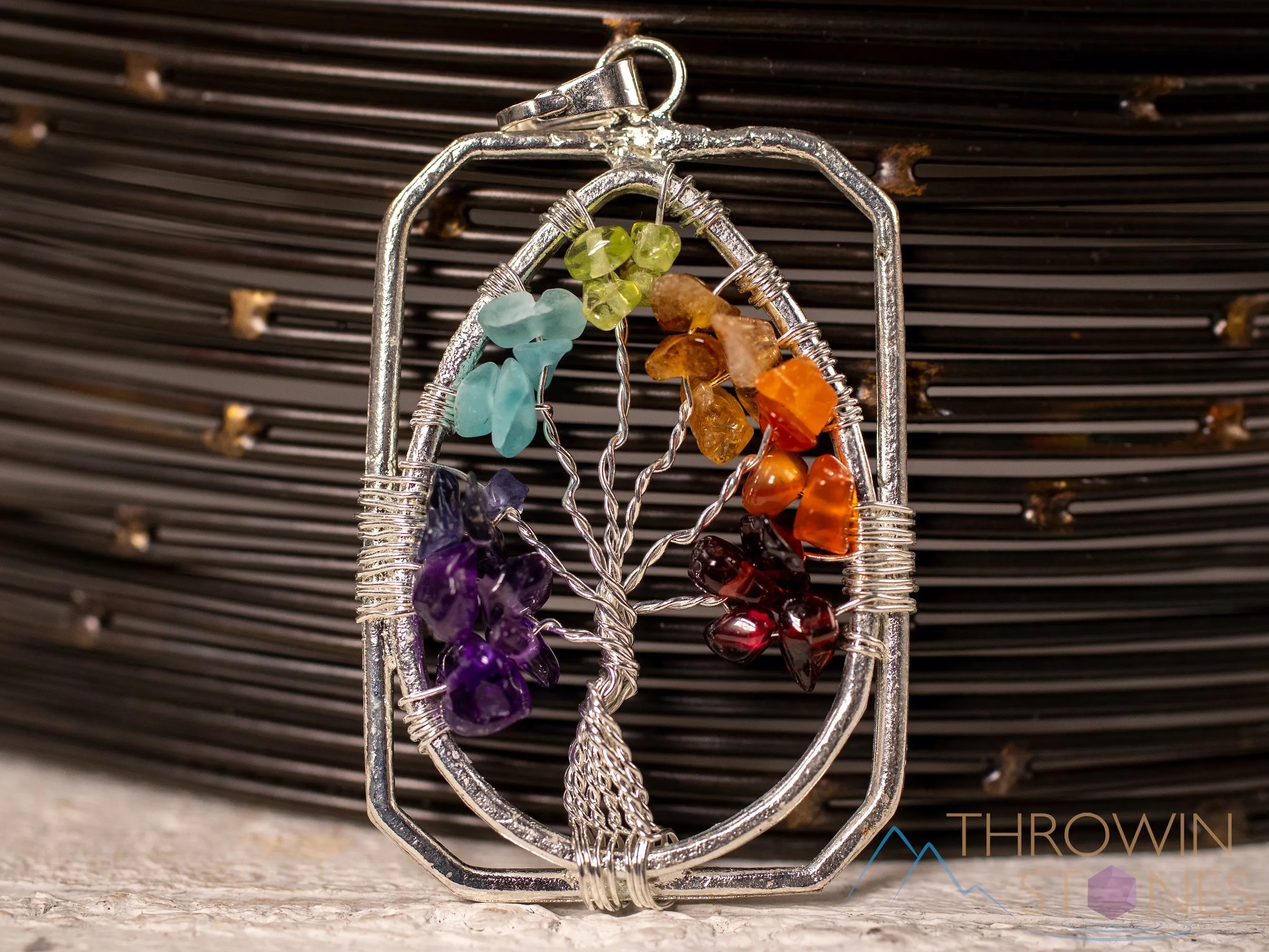 Tree of Life Pendant, CHAKRA Crystal Pendant - Teardrop - Tree of Life Chakra Necklace, Wire Wrapped Jewelry,  E1387