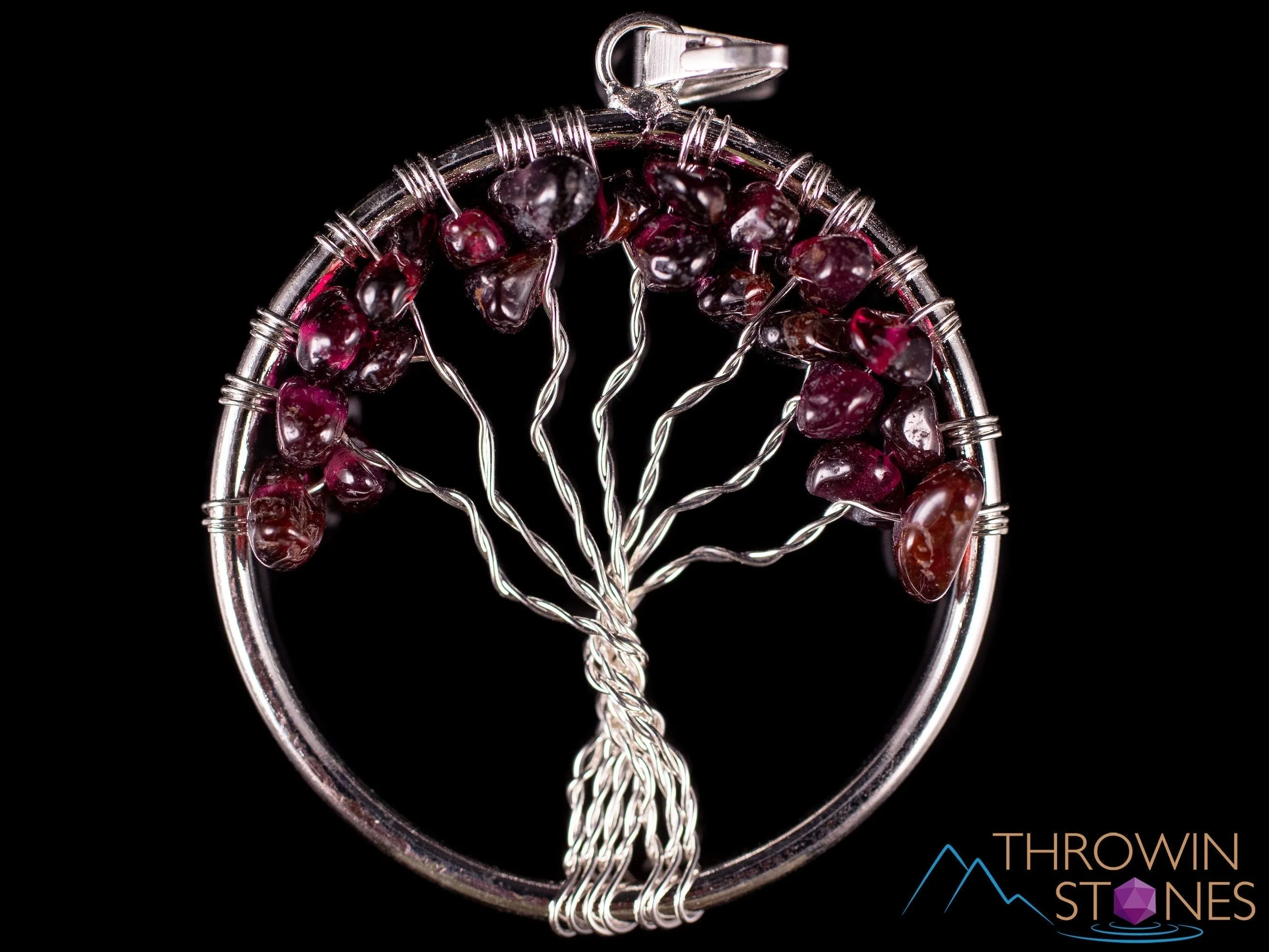 Tree of Life Pendant, Crystal Pendant - GARNET, PERIDOT, Black TOURMALINE - Handmade Jewelry, Wire Wrapped Jewelry, E2001