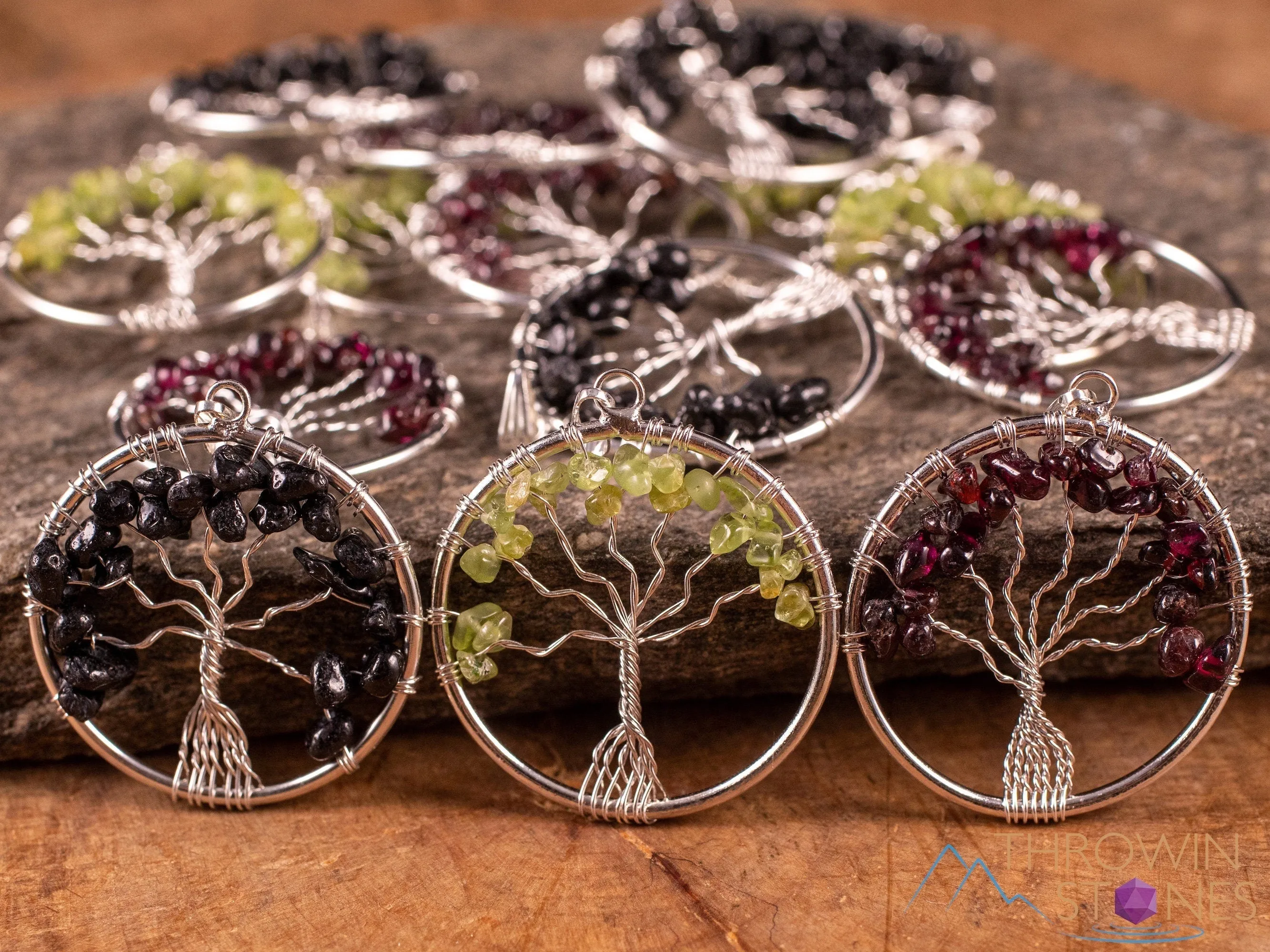 Tree of Life Pendant, Crystal Pendant - GARNET, PERIDOT, Black TOURMALINE - Handmade Jewelry, Wire Wrapped Jewelry, E2001