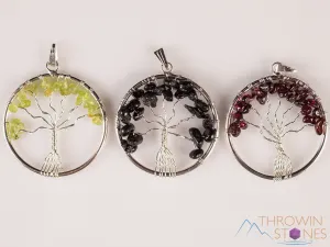 Tree of Life Pendant, Crystal Pendant - GARNET, PERIDOT, Black TOURMALINE - Handmade Jewelry, Wire Wrapped Jewelry, E2001