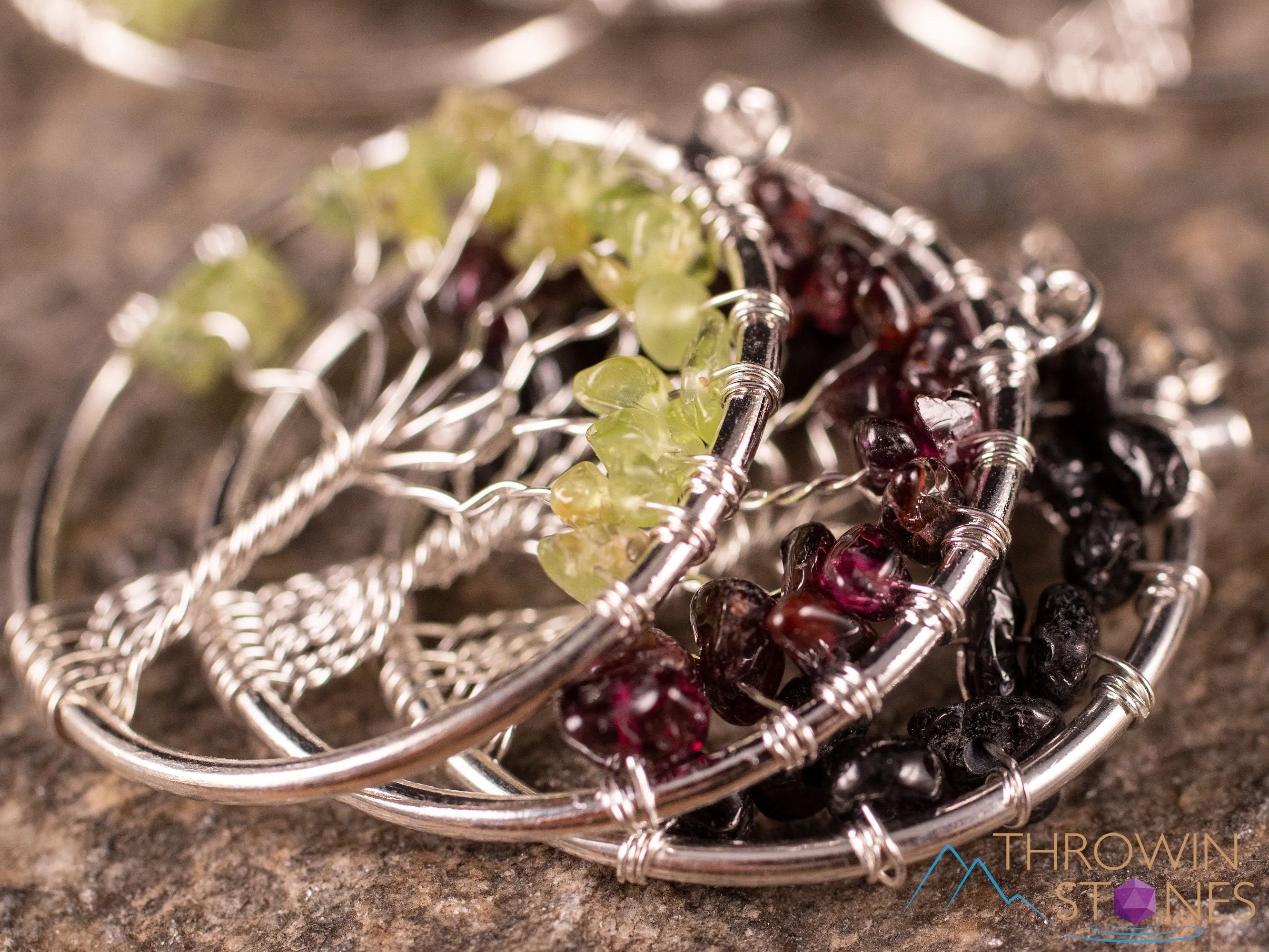 Tree of Life Pendant, Crystal Pendant - GARNET, PERIDOT, Black TOURMALINE - Handmade Jewelry, Wire Wrapped Jewelry, E2001