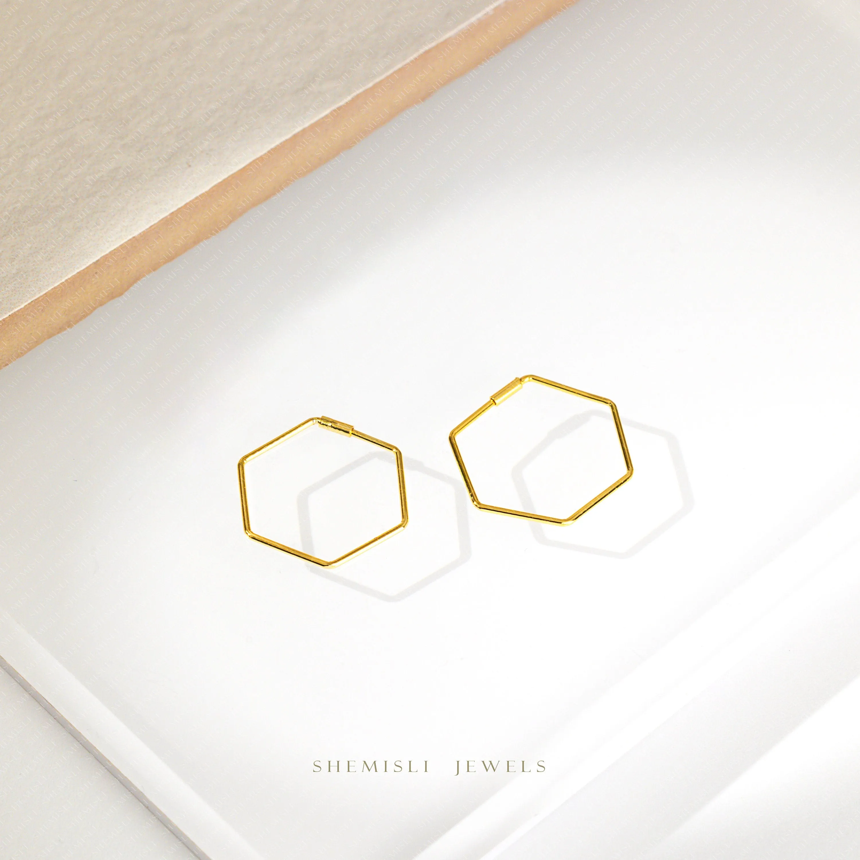 Ultra Light Hexagon Hoop Earrings, Thin Hex Hoops, Unisex, Gold, Silver SHEMISLI SH210