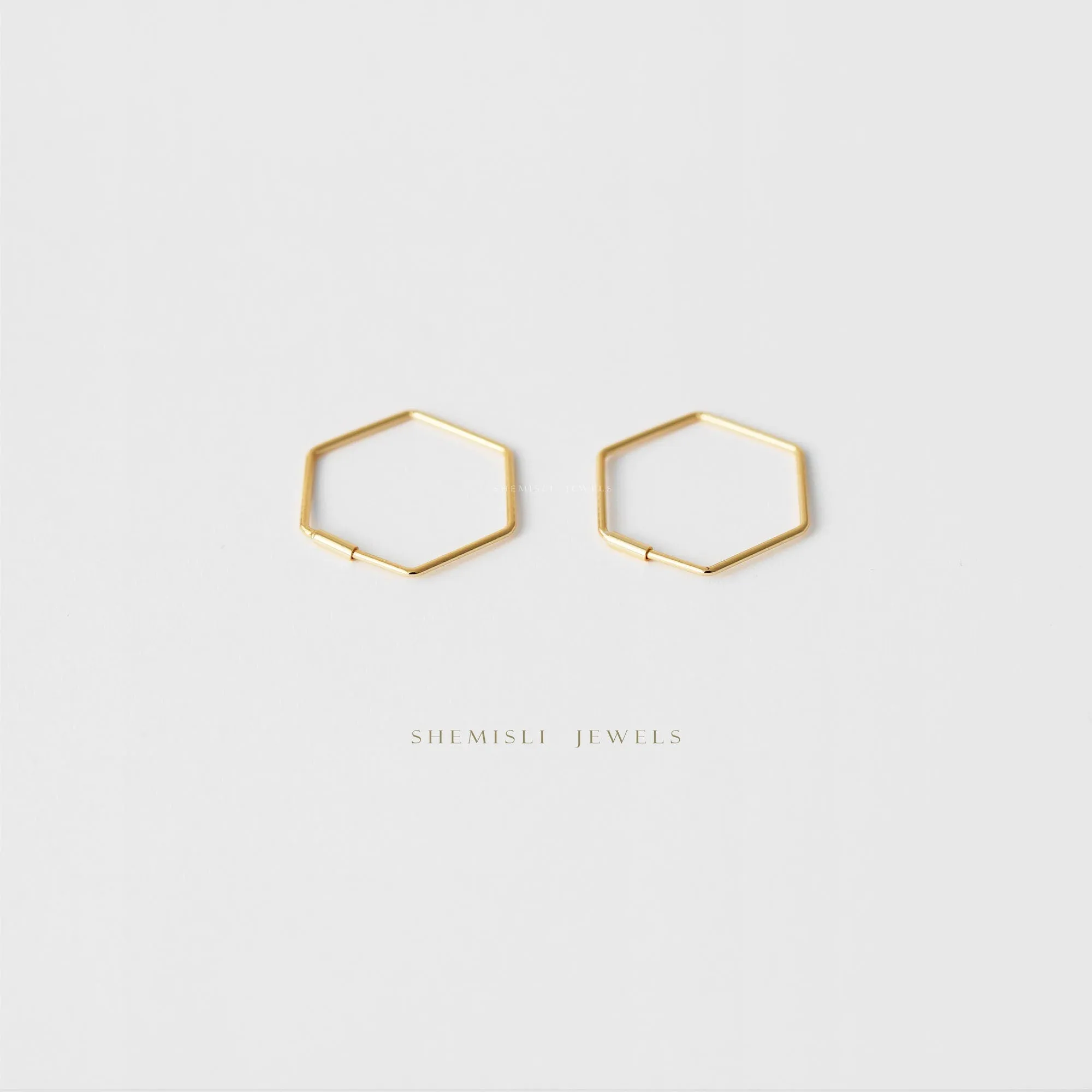 Ultra Light Hexagon Hoop Earrings, Thin Hex Hoops, Unisex, Gold, Silver SHEMISLI SH210