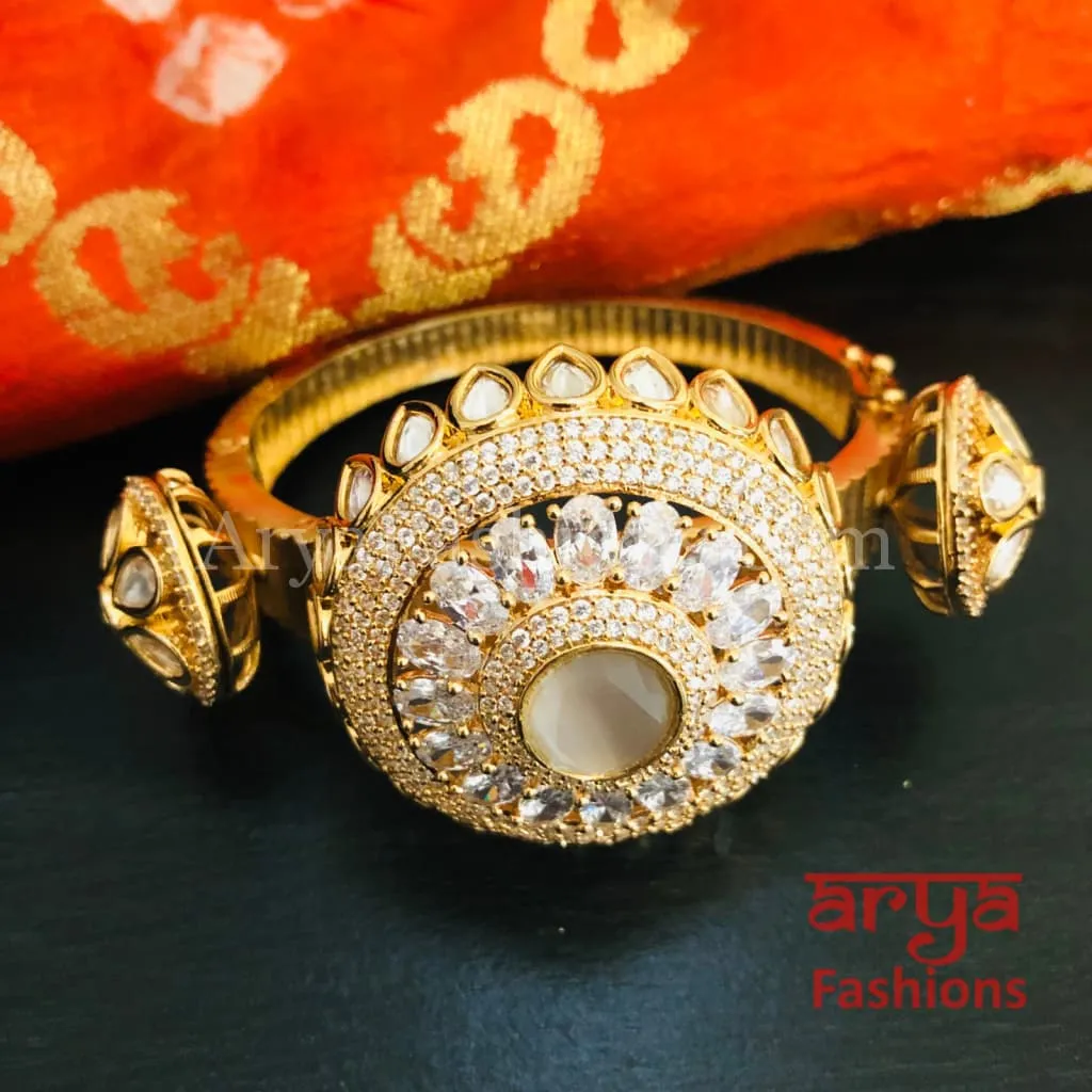 Veera Jadau Kundan Rajwadi Openable Bracelet/ Jaipuri Flower Pacchi Kundan Statement Bracelet