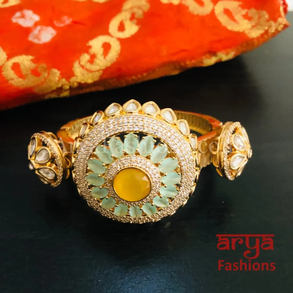 Veera Jadau Kundan Rajwadi Openable Bracelet/ Jaipuri Flower Pacchi Kundan Statement Bracelet