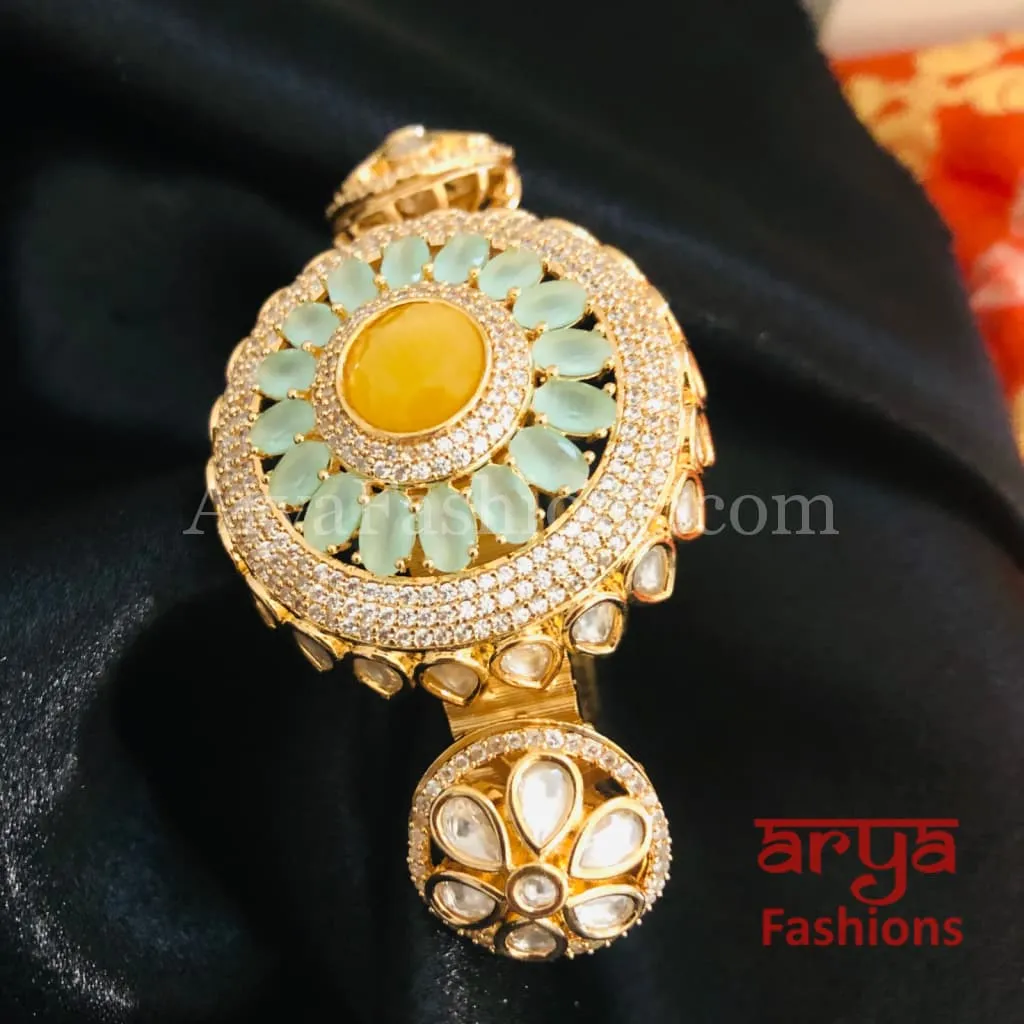 Veera Jadau Kundan Rajwadi Openable Bracelet/ Jaipuri Flower Pacchi Kundan Statement Bracelet