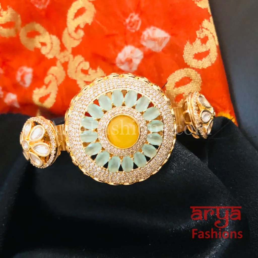 Veera Jadau Kundan Rajwadi Openable Bracelet/ Jaipuri Flower Pacchi Kundan Statement Bracelet