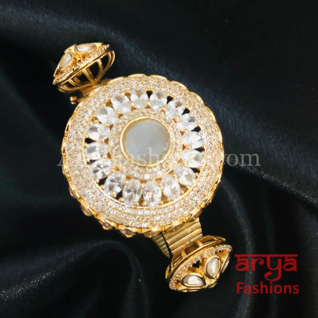 Veera Jadau Kundan Rajwadi Openable Bracelet/ Jaipuri Flower Pacchi Kundan Statement Bracelet