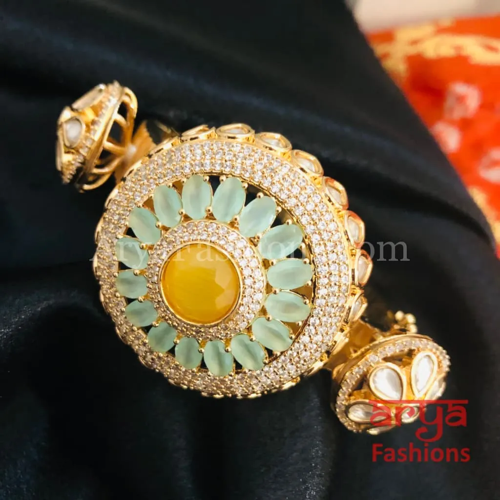 Veera Jadau Kundan Rajwadi Openable Bracelet/ Jaipuri Flower Pacchi Kundan Statement Bracelet