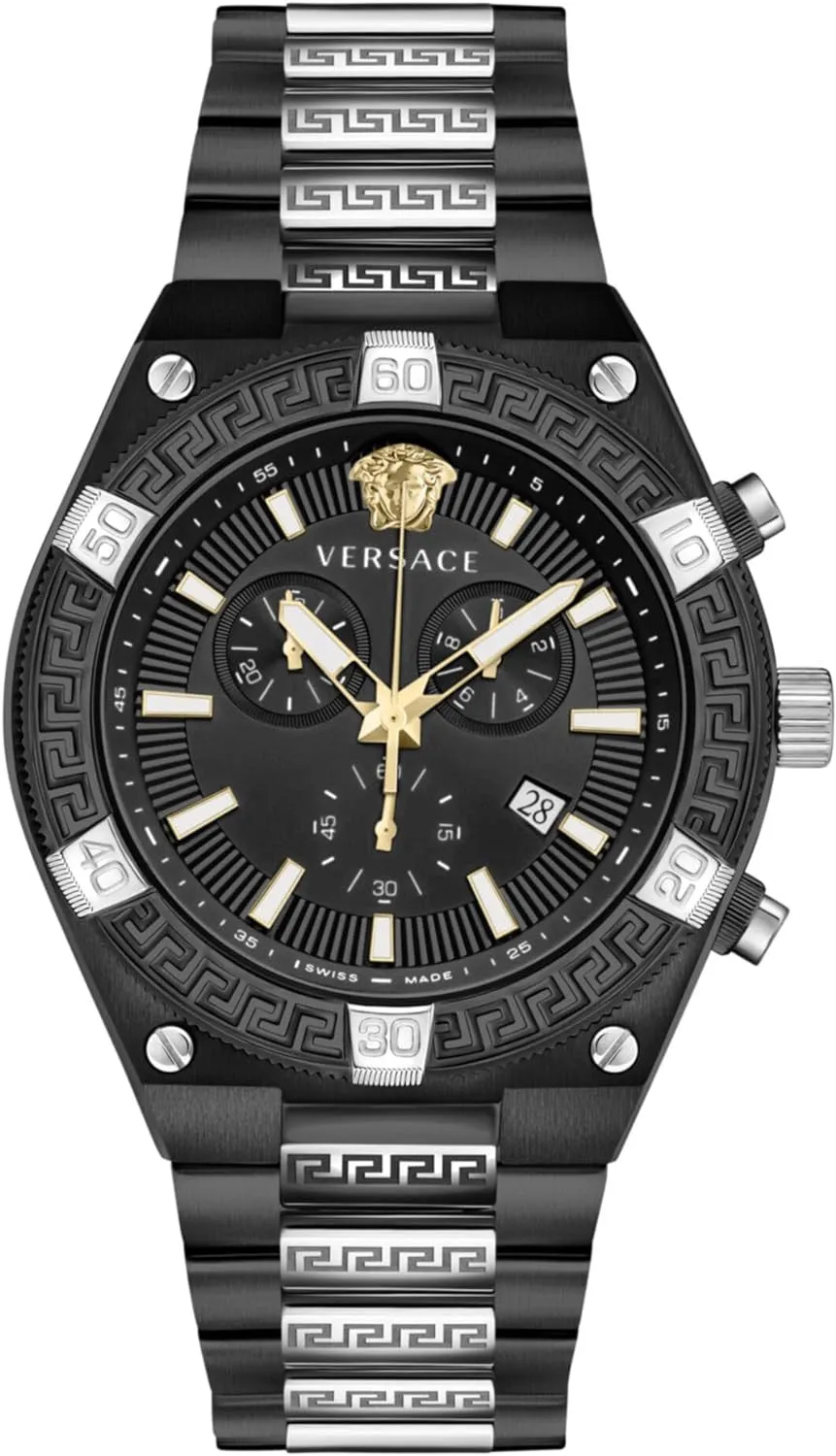 Versace Men's Watch Greca Sporty Chronograph 46mm Black Silver VESO01022