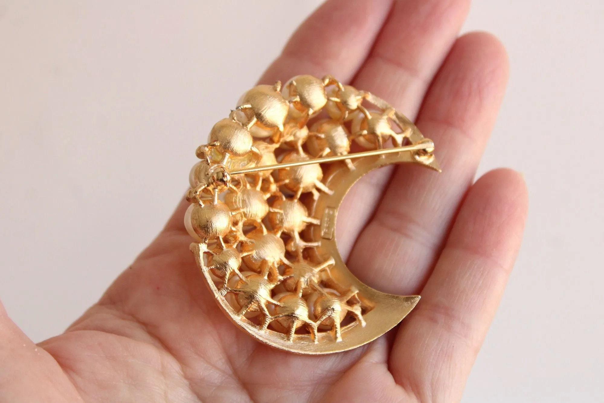 Vintage 1950s 1960s Trifari Crown Crescent Moon Brooch