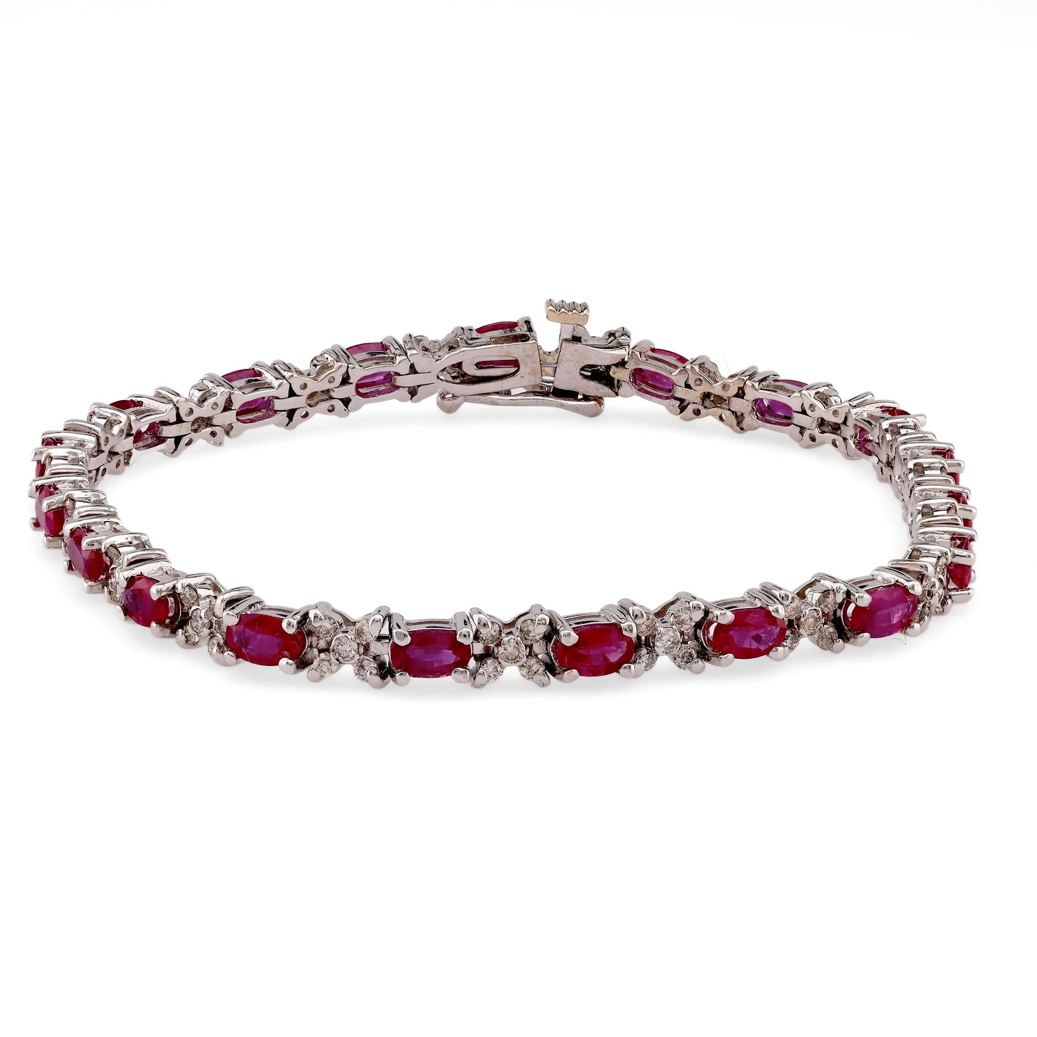 Vintage 3.5 Carat Oval Ruby Diamond 14K White Gold Bracelet