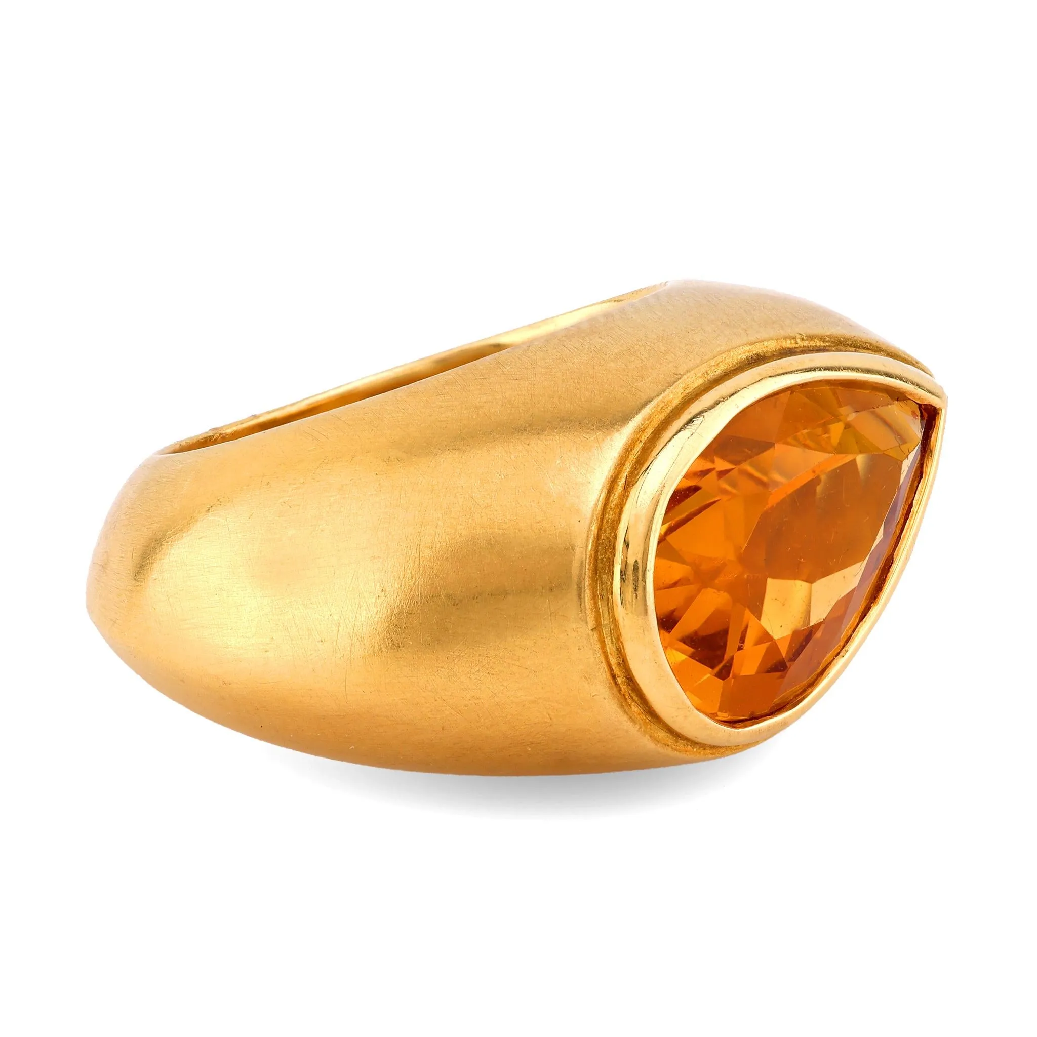 Vintage 4.3 Carat Pear Shape Citrine 18K Yellow Gold Bezel Ring