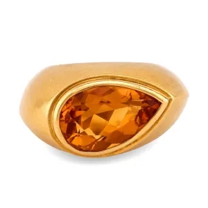 Vintage 4.3 Carat Pear Shape Citrine 18K Yellow Gold Bezel Ring