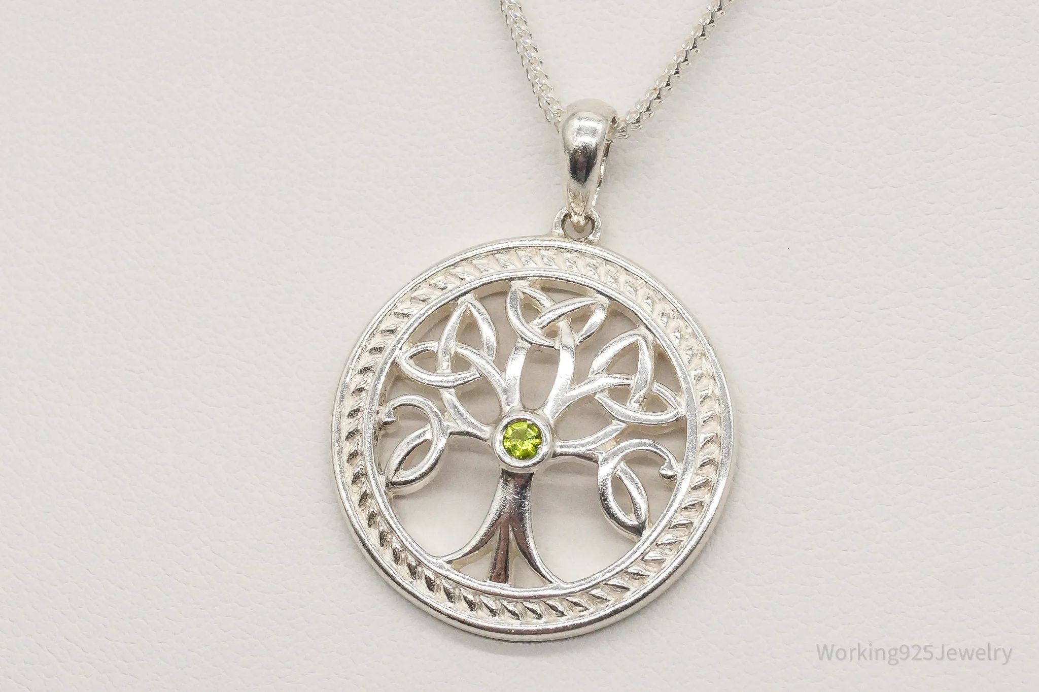 Vintage Designer Solvar Peridot Celtic Tree of Life Sterling Silver Necklace